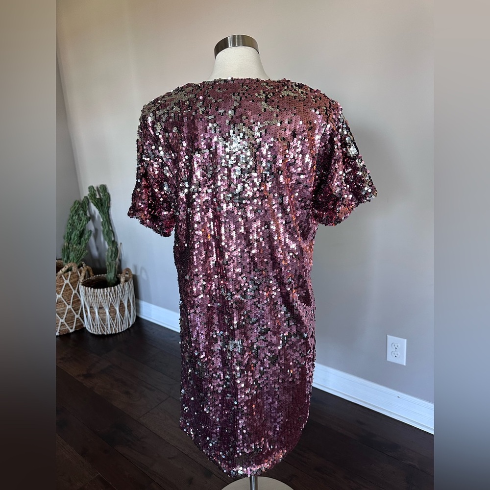 Universal Standard x J.Crew T-Shirt Dress V-neck NYE Date Night Pink Sequin LG - Picture 7 of 17